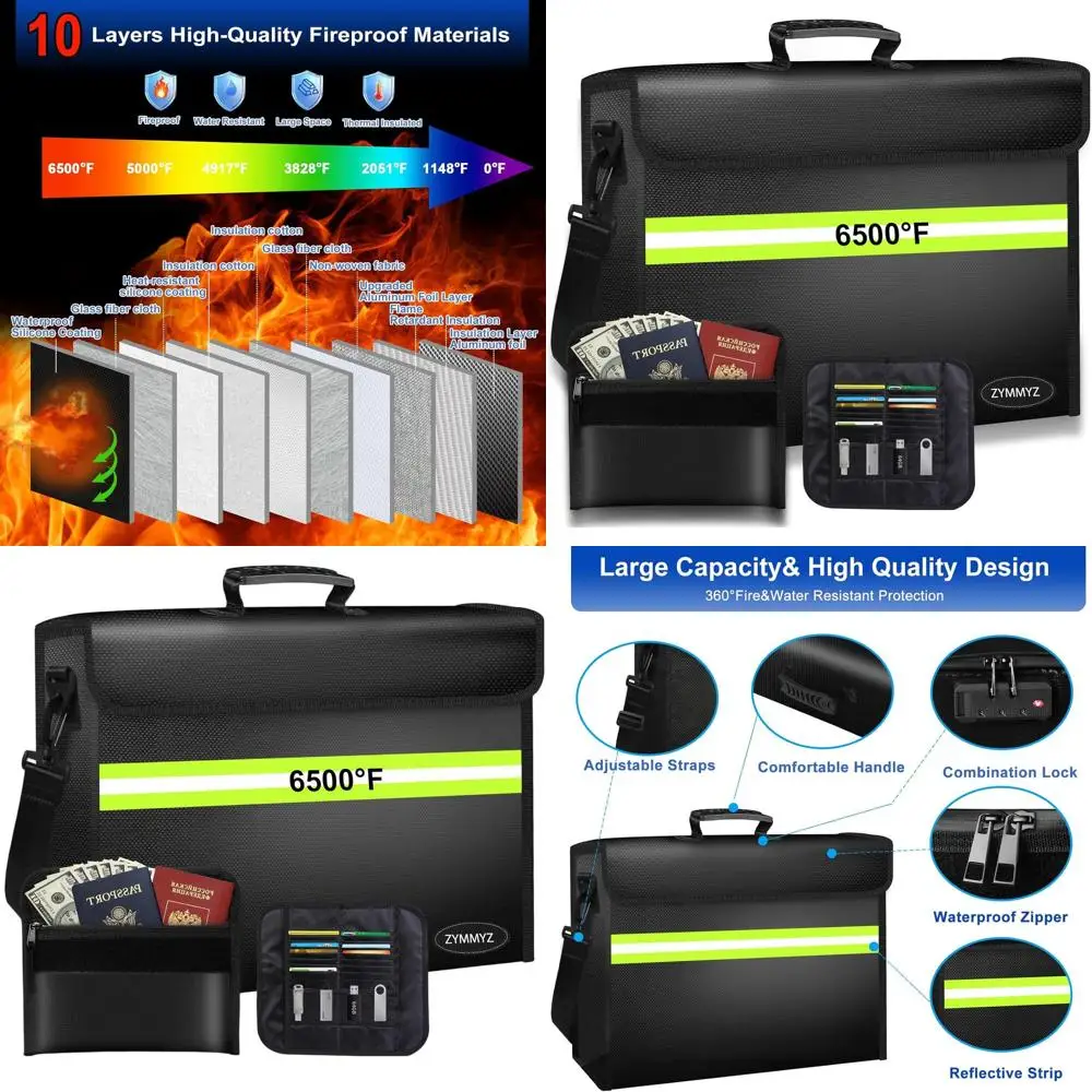 

Large 6500° Document Organizer with Lock, 10-Layer Insulated, Waterproof Zipper, Removable Dividers, Portable Storage for Home a