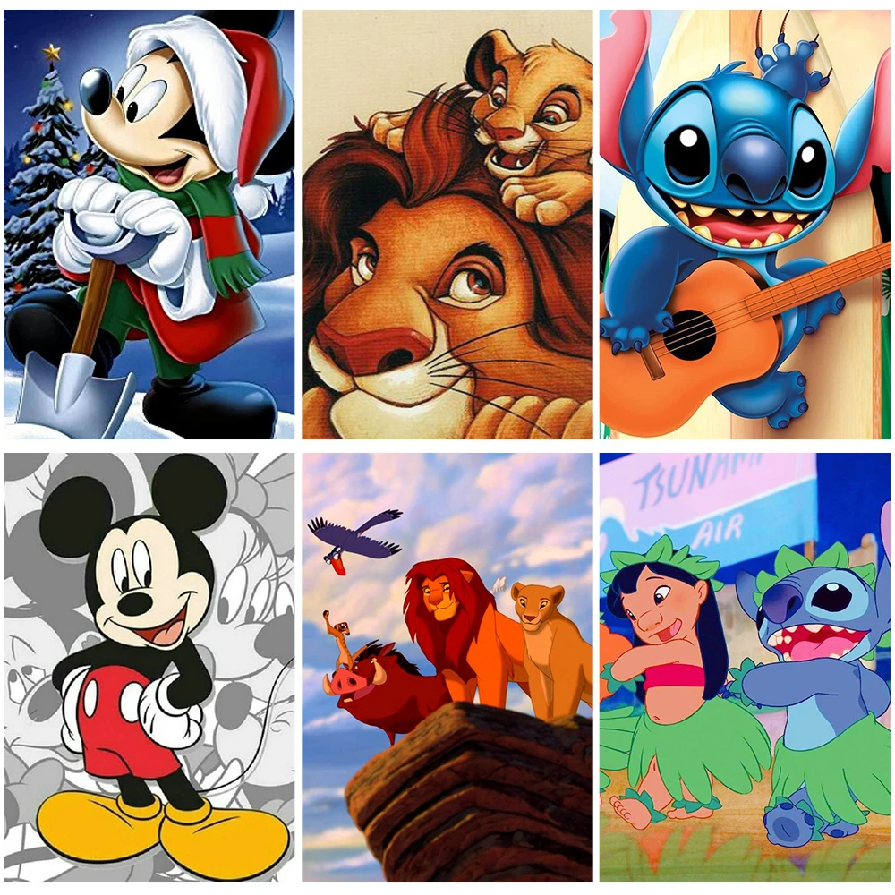 Disney 5D DIY Diamond Painting Mickey Mouse Full Drill Round Cartoon Animals Embroidery Mosaic Lilo Stitch Home Decoration