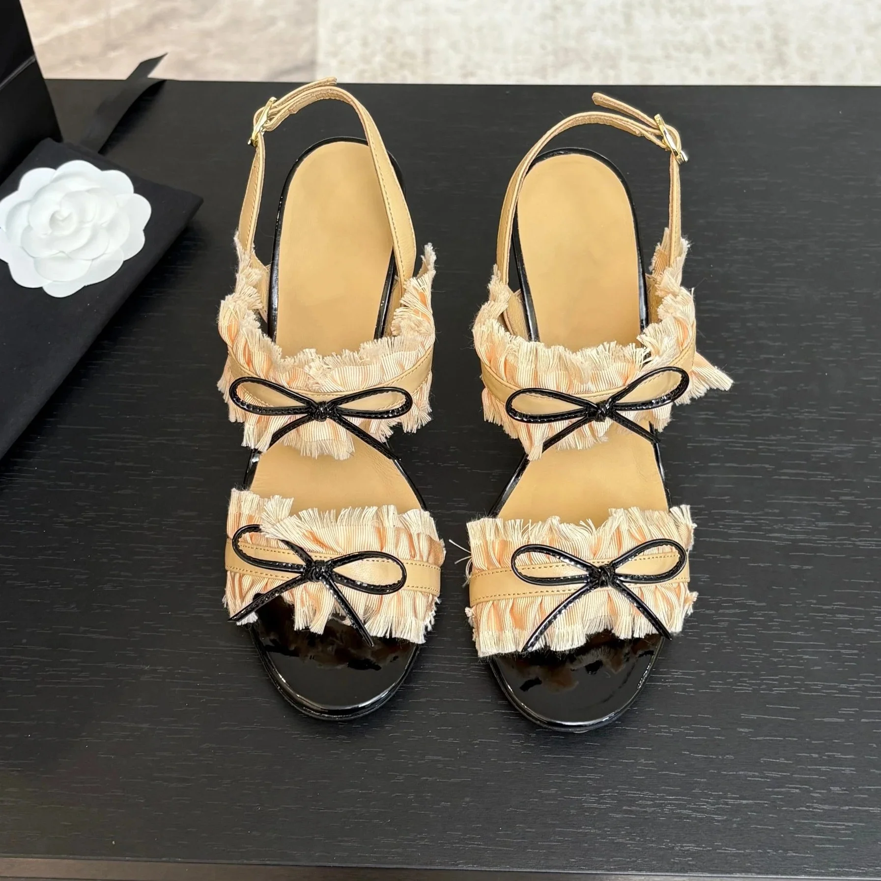 New Arrival Desinger Genuine Leather Open-Toe High Heel Slingback Woman Sandals Butterfly-Knot Decora Pumps Stiletto Ladies