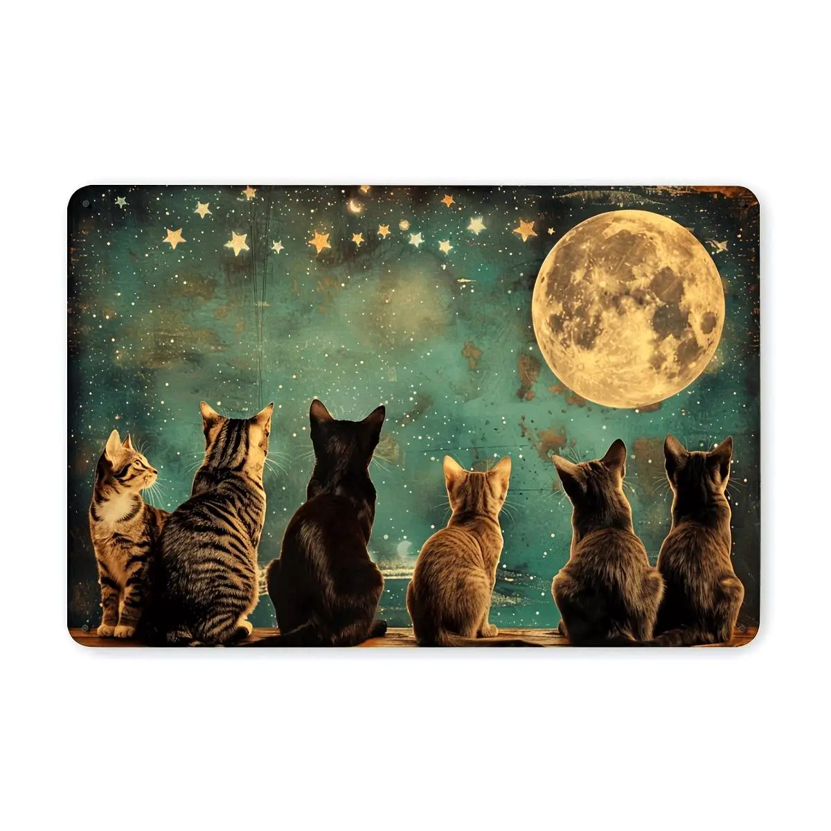 Vintage Cat,Moon Metal Tin Sign -  | Durable Iron Wall Art for Home, Bar, Cafe, Garage Easy-Hang Indoor/Outdoor Decor