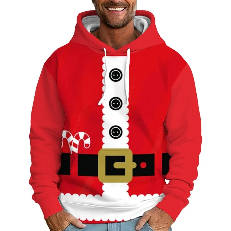 Felpa con cappuccio da Babbo Natale per uomo donna vestito da elfo di Natale pullover con stampa 3D felpe casual top felpa ampia a maniche lunghe