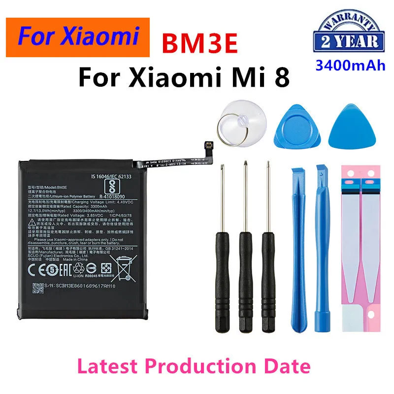 

Brand New BM3E 3400mAh Battery For Xiaomi Mi 8 Mi8 M8 BM3E High Quality Phone Replacement Batteries+tools