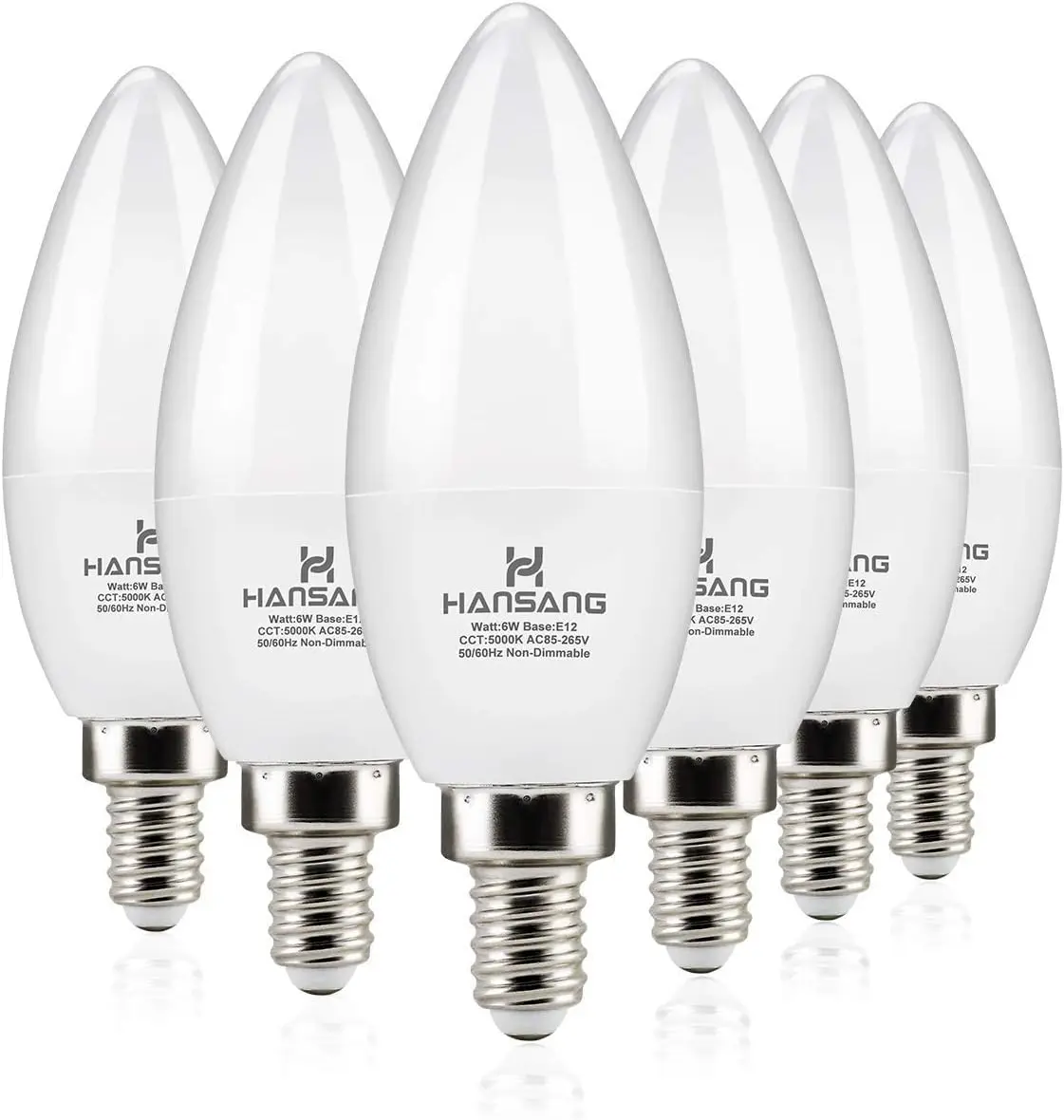 

6W LED Candelabra Bulbs, 5000K Daylight, 600lm, E12 Base, Non-Dimmable, 6-Pack