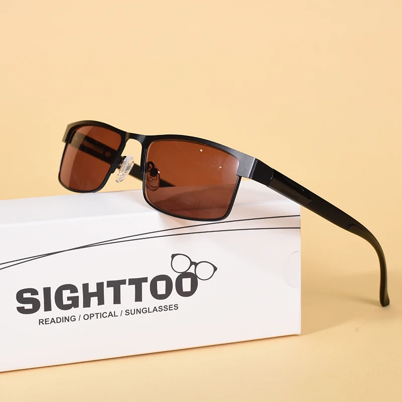 남성용 금속 독서 안경 갈색 렌즈 태양 독서 안경 여성용 외부 안경 Power+100+200+300