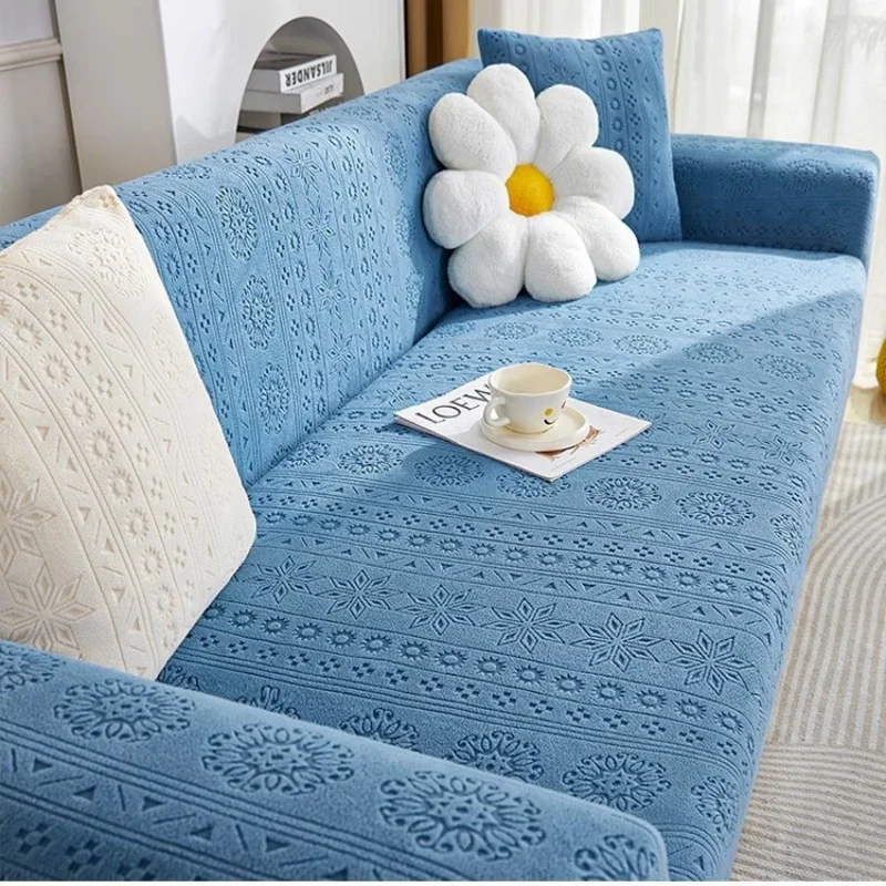 Washable Slipcovers 1/2/3/4 Seater Jacquard Fleece Sofa Cover Anti-slip Elastic L-shaped Corner Couch Cushion Covers Dustproof