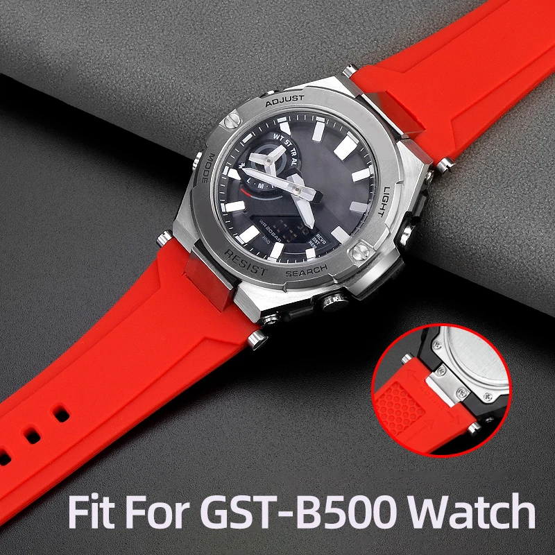 Special Concave Interface Silicone Watch Strap For Casio Heart of steel GST-B500D/AD/BD Rubber Strap Waterproof Bracelet 24mm