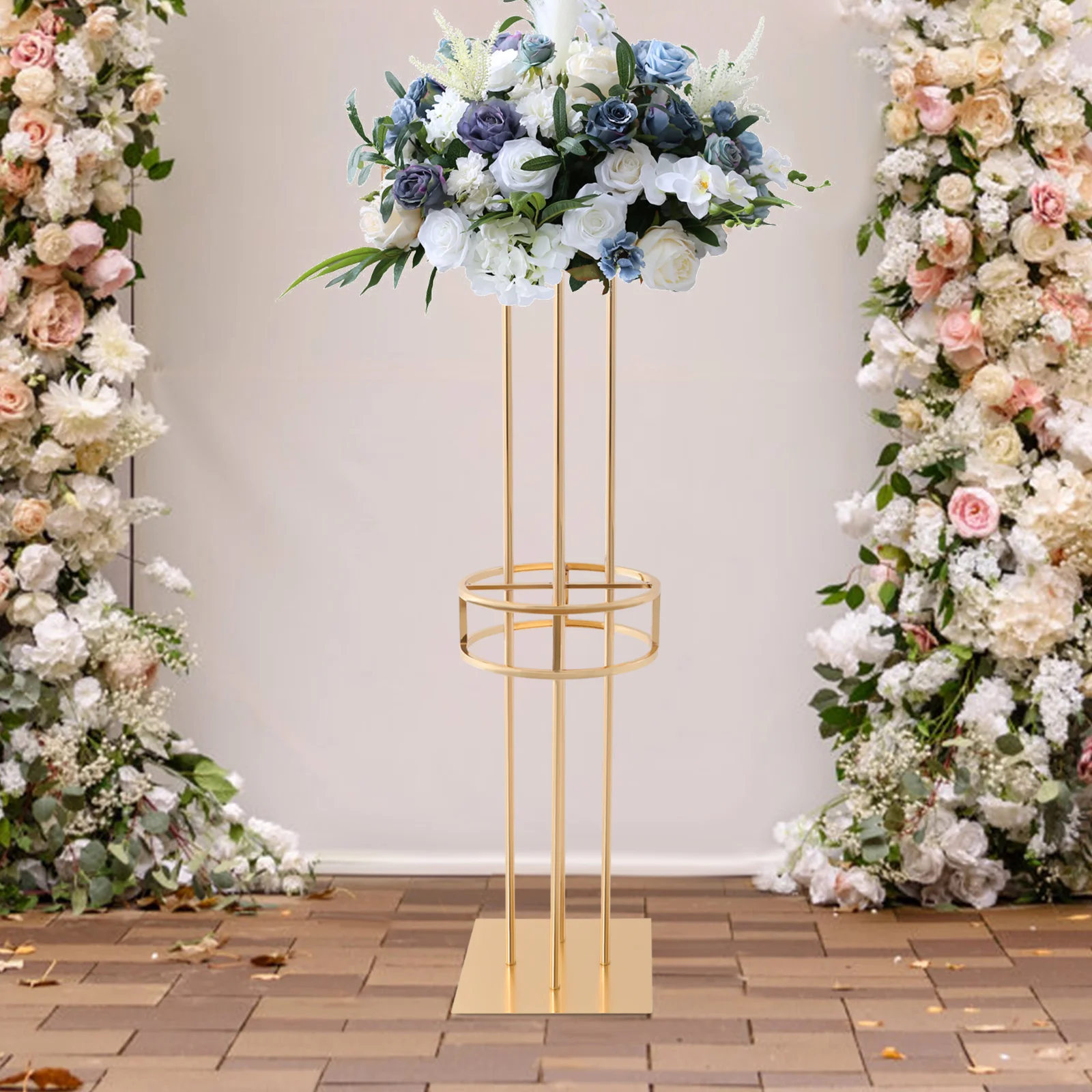 

2 Tier Metal Frame Wedding Party Celebration Flower Rack, Floor Standing Square Base Flower Rack Support