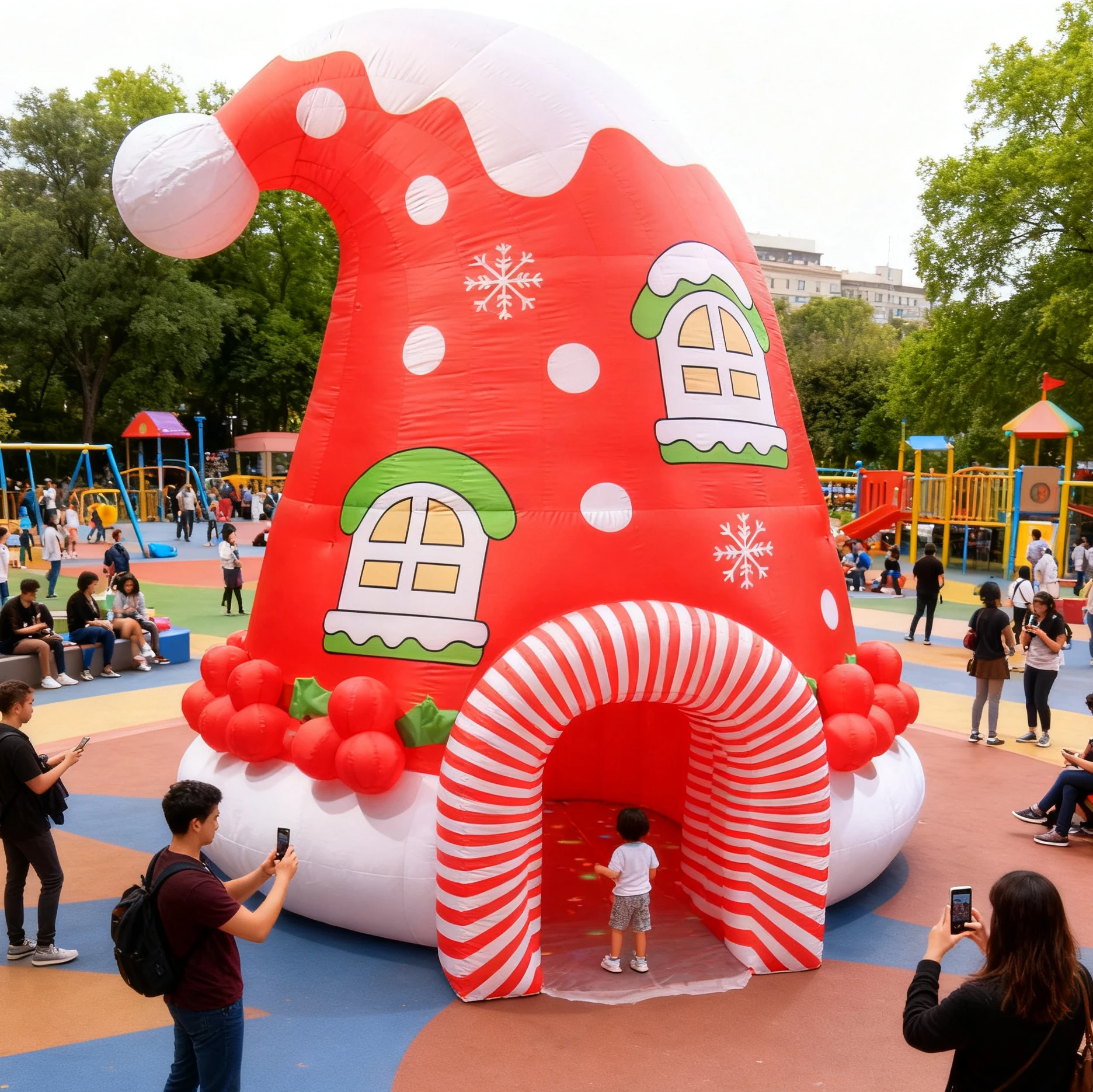 Xmas Party Decoration Giant Inflatable Hole Tent Inflatable Santa Cottage Tent Inflatable Christmas House for Children