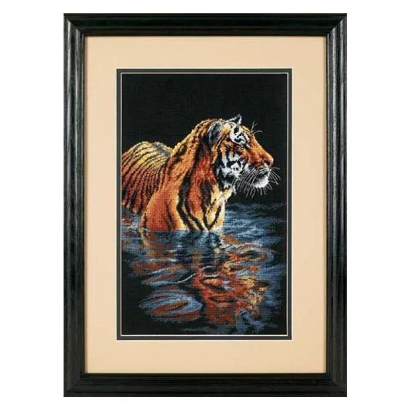 Amishop Gold Collection Lovely Counted Cross Stitch Kit Tiger Chilling Out In Water Cooling Bath Bathing Dim 35222