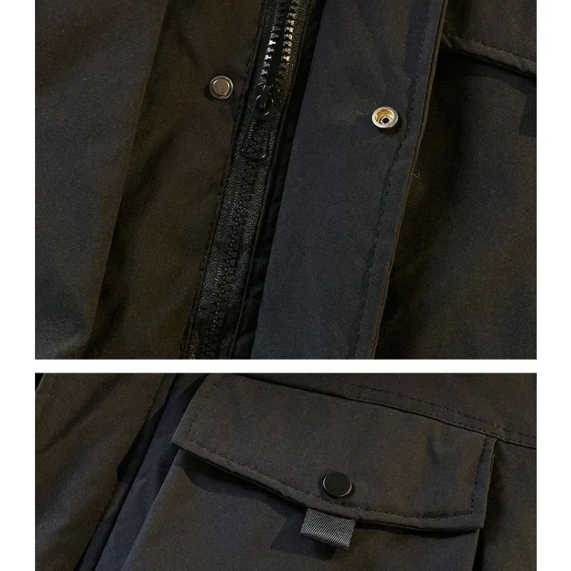 Japanese Trend Cargo Jackets Winter Puffer Jacket Luxury Men's Clothing Warm Thick Windproof Coats Outdoor Zip Parkas Hooded New