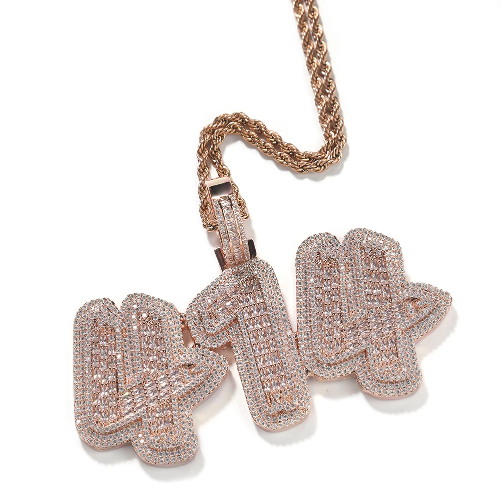 THE BLING KING Custom Baguettecz Initial Letter Iced Out Cubic Zirconia Number Name Pendant Chain Necklace Hiphop Punk Jewelry
