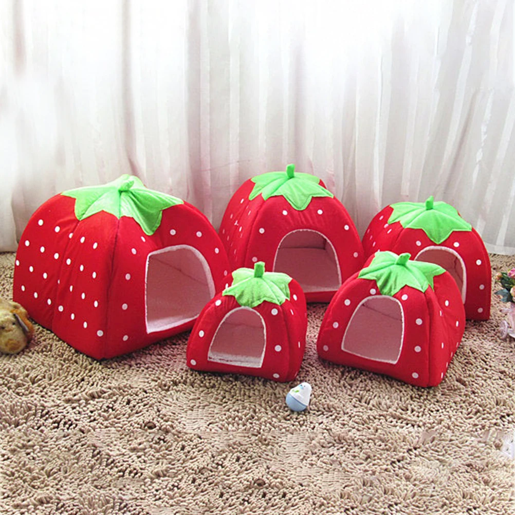 

1Set Foldable Pet Bed Cat Bed Puppy House Strawberry Creative Entrance Pet Sleeping Bed For Cats Dog Indoor Use Red Pet Nest