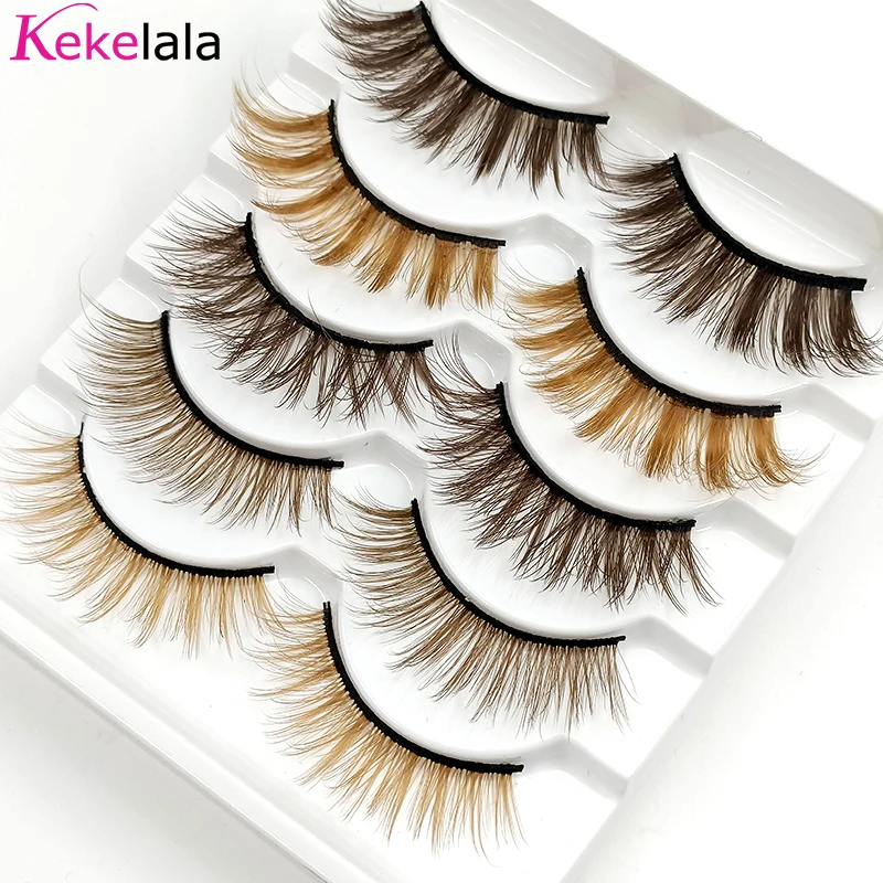 5Pairs Mix Brown Eyelashes Coffee Color Fake Lashes Blonde False Colored Eye Lash Extension Long Natural Faux Mink Cils