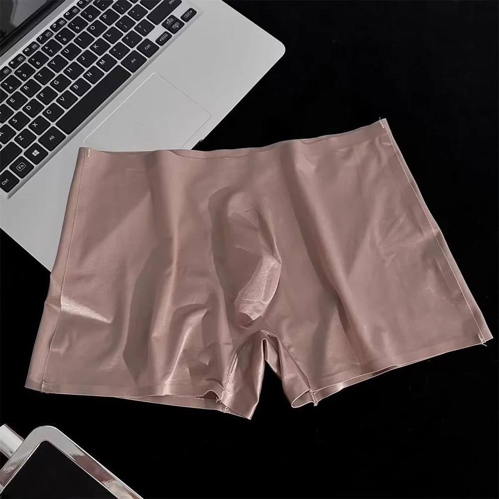 Men Seamless Ultra-thin Boxer Shorts Ice Silk Silky Men\'s Briefs Solid Bulge Pouch Trunks Breathable Adult Underwear For Man