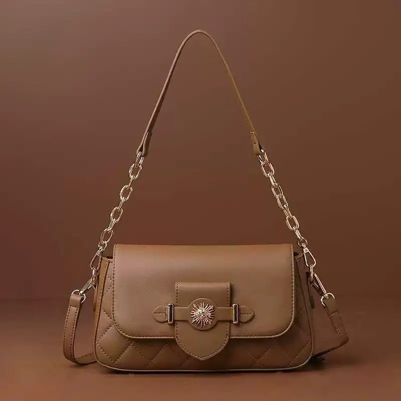 Daben Widod Luxury Quilted Chain Leather Shoulder Bag Simple Versatile Crossbody Square Bag for Daily Use