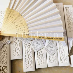 50/30Pcs Personalized White Folding Hand Fan with Gift Box Print Text for Wedding Favors Handheld Fan Custom Party Supplies