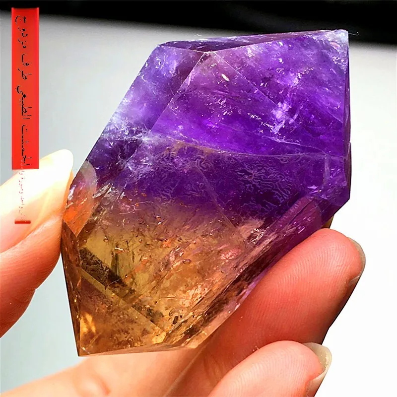 

l Quartz Crystal Column Double-Tip Polied Yellow Purple Rainbow Color Ornament Home Decorations Faion Jewelry