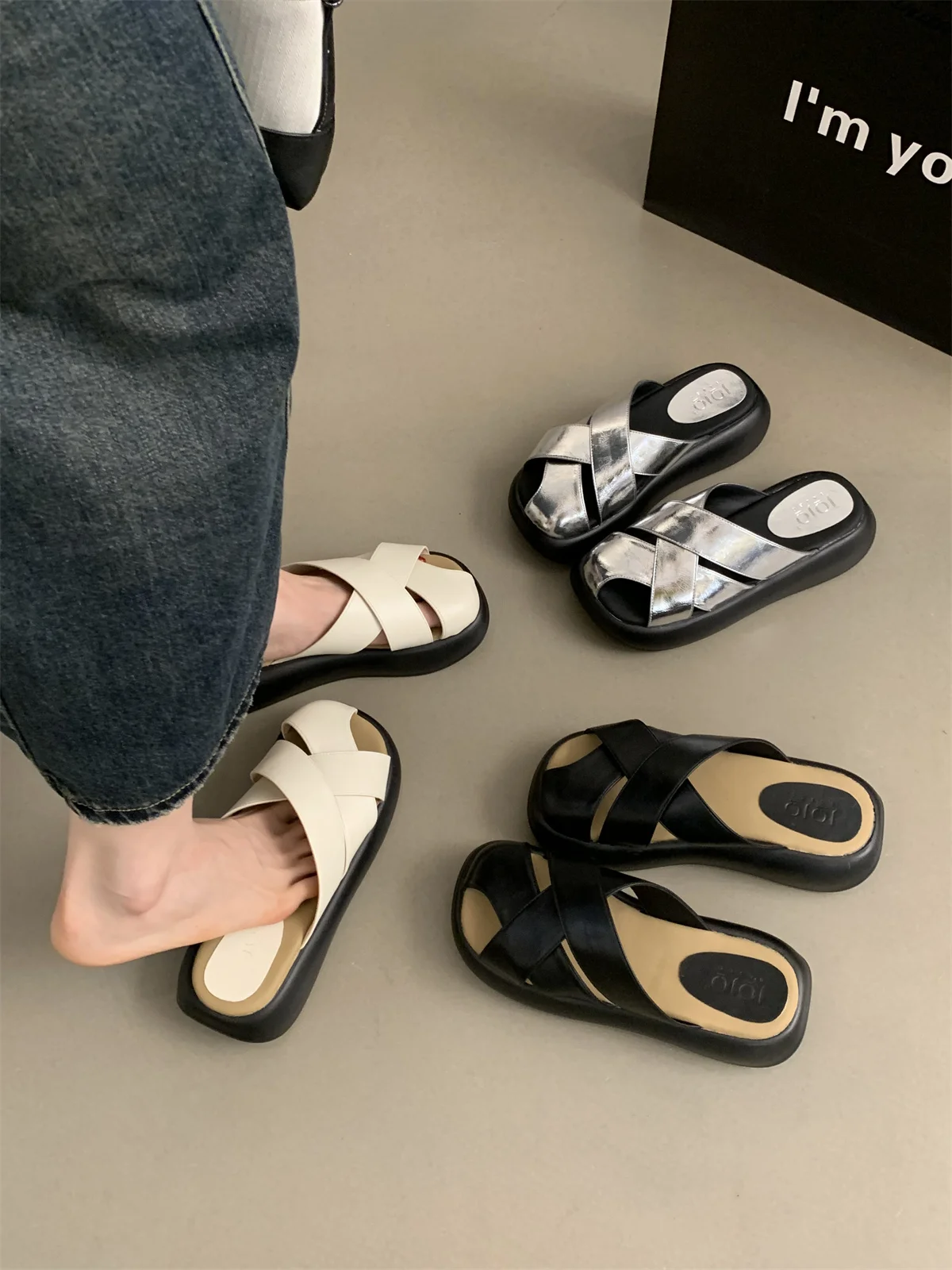 Platform penutup kaki berongga setengah sandal untuk wanita 2024 baru Slingback musim panas Retro Roma sandal tenunan datar Slip-on sepatu Muller