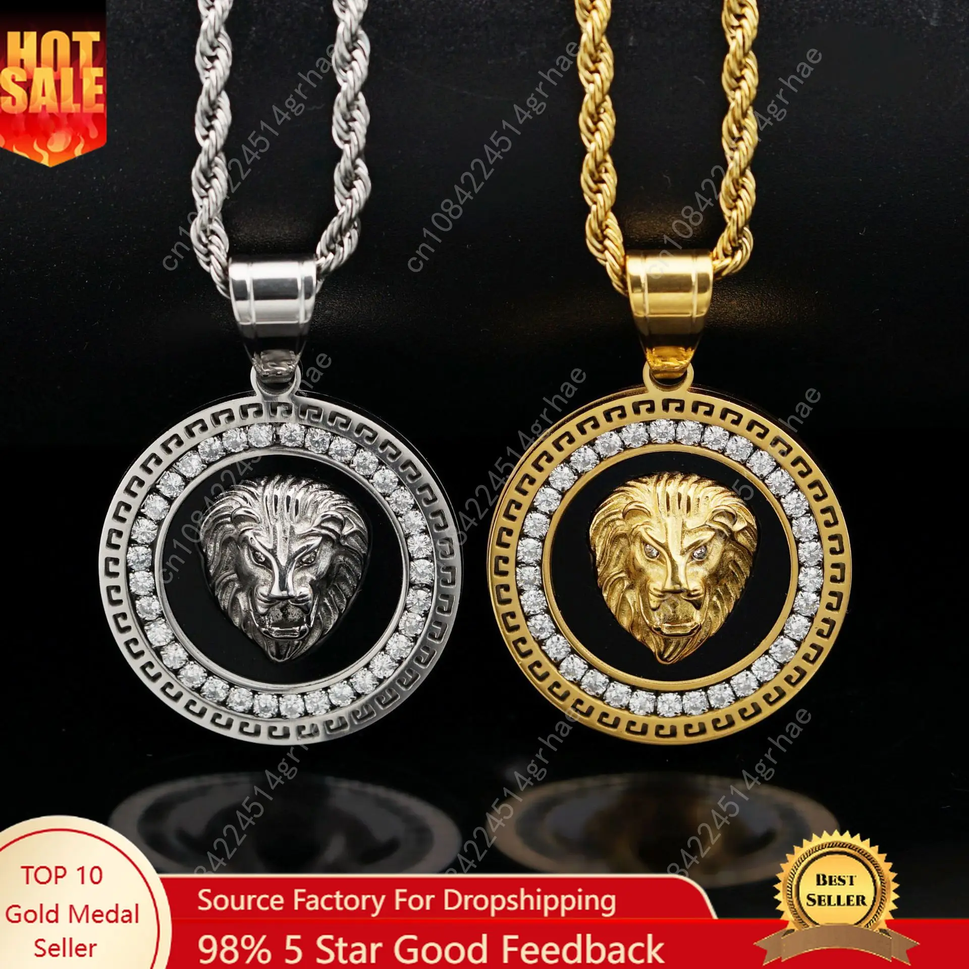 Hip Hop chapado en oro helado Micro pavé circón cúbico cabeza de león colgante collar encanto para hombres joyería regalos