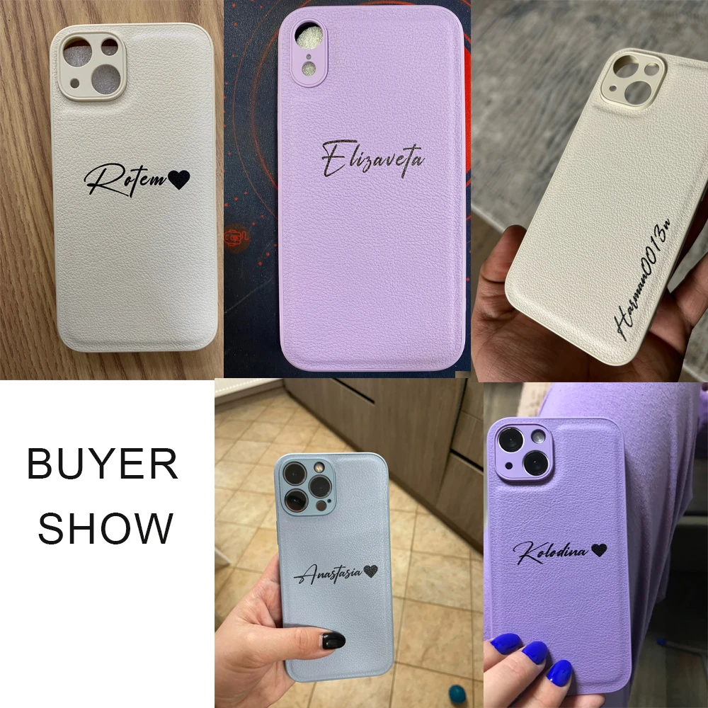 Personalised Customized Name Leather PU Case For iPhone 15 14 13 12 11 Pro Max Luxury Cover for iPhone 15 14 Pro Max Korea Cases