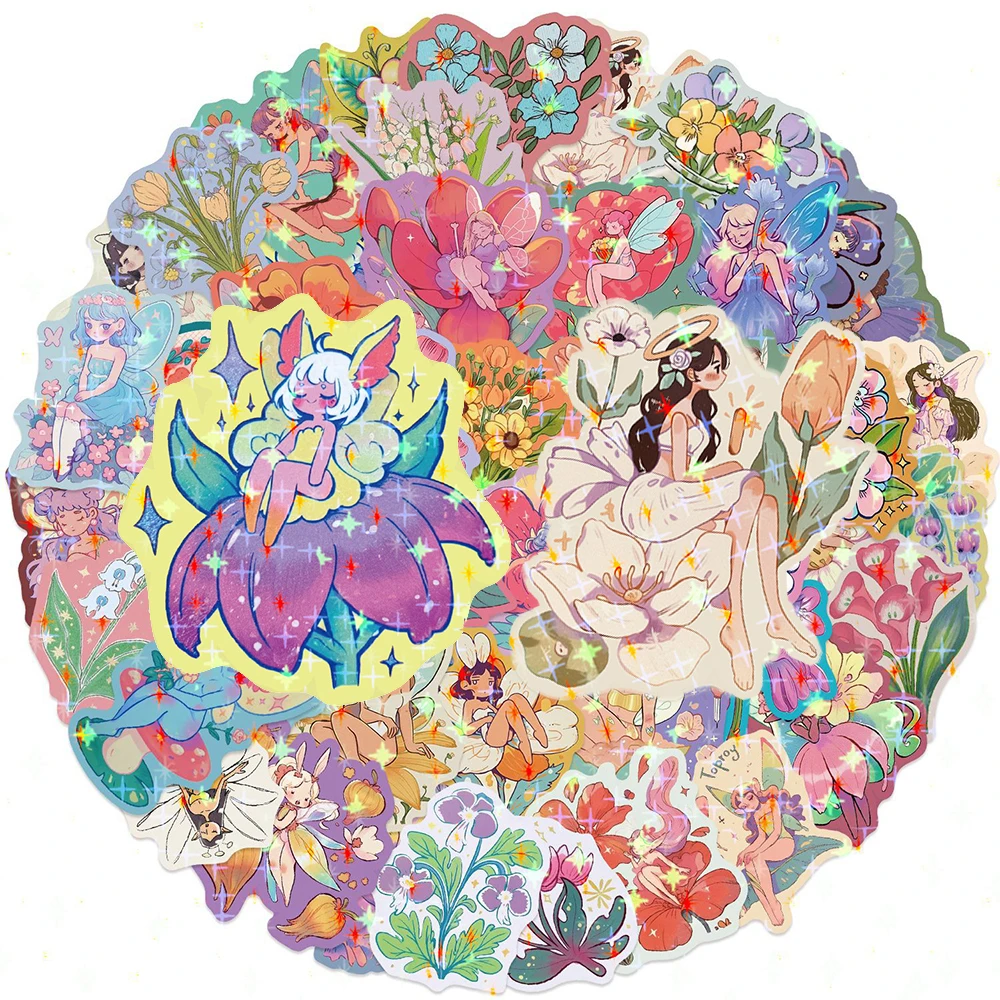 

10/30/50pcs Colorful Flower Fairy Girl Stickers Aestehtic Graffiti Decals Suitcase Phone Laptop Cute Cartoon Sticker Decoration