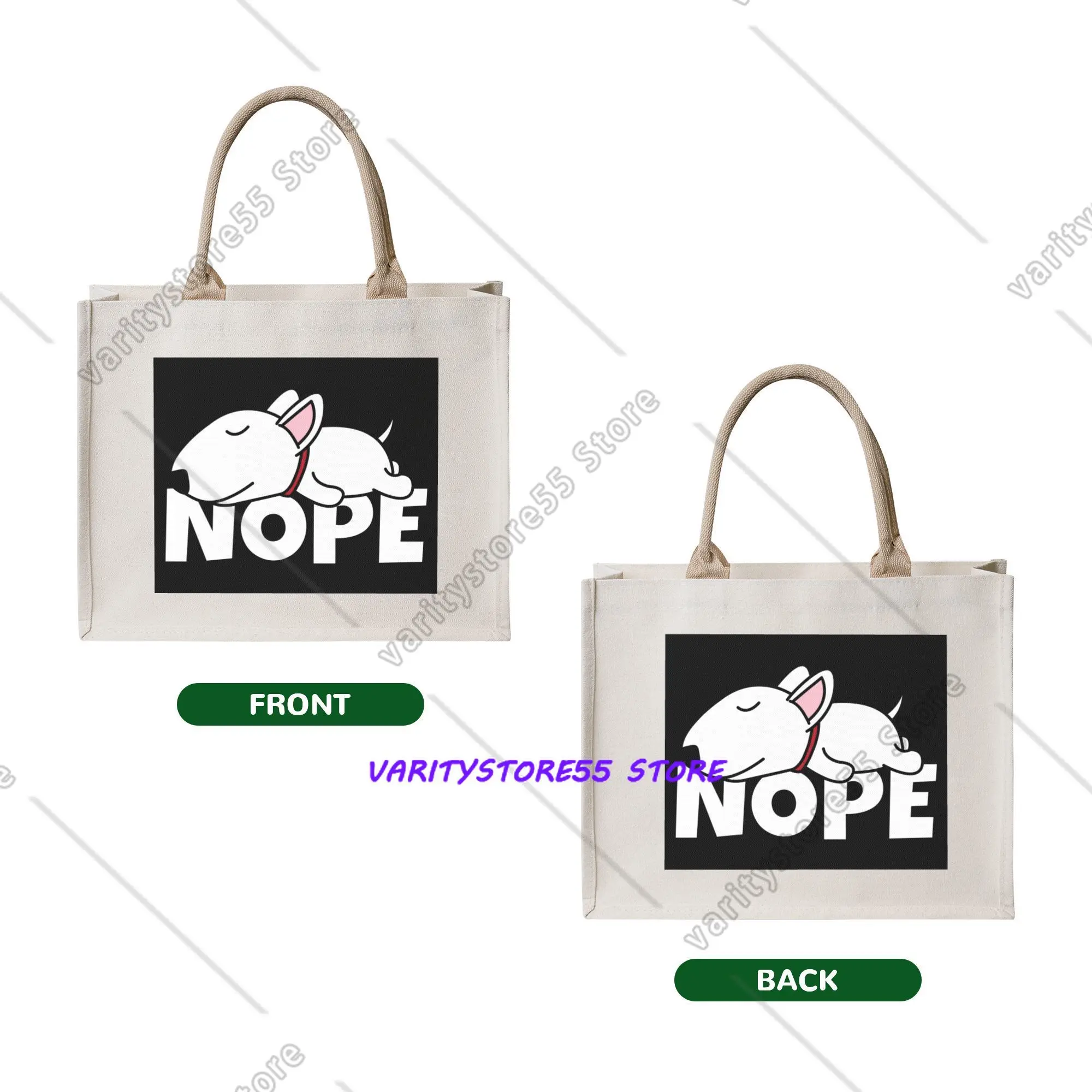 Nope Bull Terrier Dog Lazy Groceries Shopping Bags Kawaii Shopper Tote Shoulder Bag Big Capacity Portable Animal Pet Handbag
