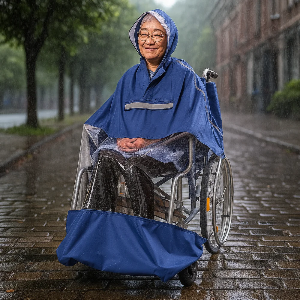 reusable-wheelchair-rain-poncho-waterproof-reflective-strip-raincoat-cloak-tear-resistant-lightweight-windproof-cape