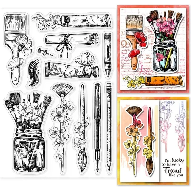 1ks paintbrush průhledný náznak kresba nástroje průhledný guma razítka silikon razítka pro DIY scrapbooking fotka hudební album 6.3x4.33inch