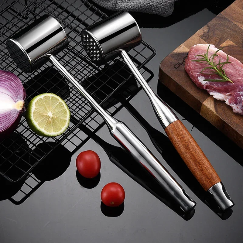 

Meat Tenderizer Tool Meat Mallet Hammer 304 Stainless Steel Meat Pounder Wood Handle for Tenderizing Flattening Beef Chicken