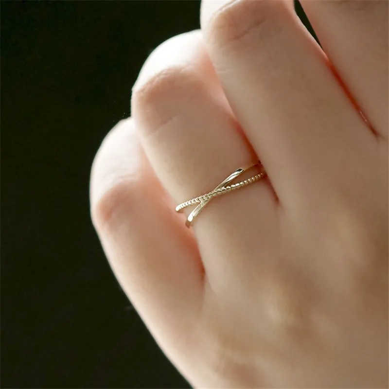 925 Sterling Verzilverd 14 K Goud Eenvoudige Lijn Ring voor Vrouwen Koreaanse Mode Temperament Alledaagse Sieraden Accessoires