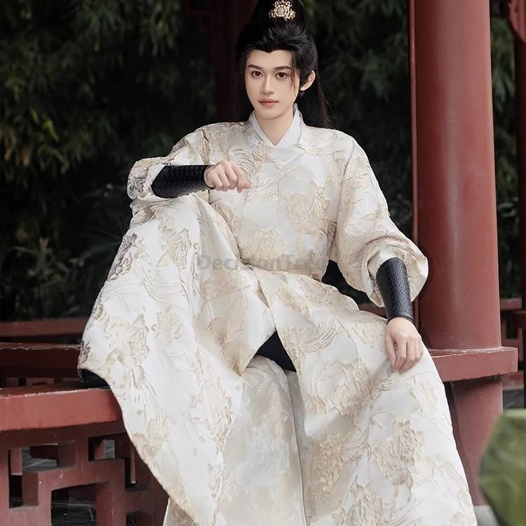 

2025 tang dynasty traditional classic round neck hanfu men's ancient style gorgeous jacquard hanfu ming made chinese taoist robe
