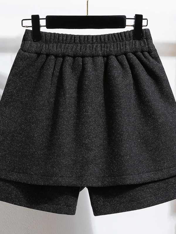 Women's plus Size Woolen Skirt Pants Autumn Winter High Waist Straight Leg Casual Trousers with Boot Compatible Pleated Design