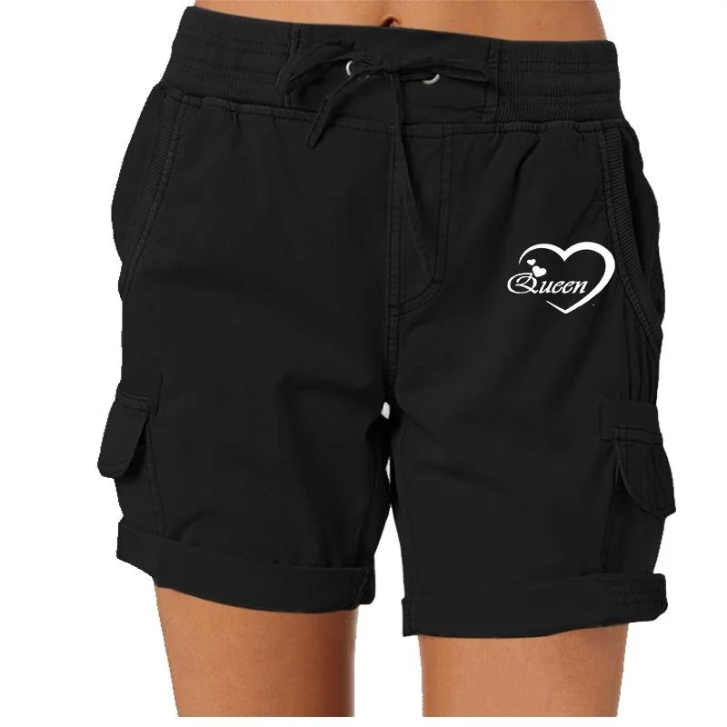 Summer Women Queen Printed High Waist Shorts Fashion Short Pants Female Work Wear Casual Loose Cargo Shorts Plus Size Shorts