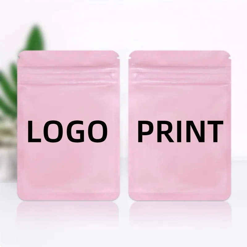 100 Uds. Bolsa con cremallera de papel de aluminio rosa bebé mate DIY bolsas planas de cacao Matcha especias joyería Snack Chocolate café té bolsas de embalaje