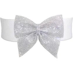 Women's Big Rhinestone Bow Elastic Peplum Waistbunds Wide Wedding Party Dress Belts For Women Blingbling Corset