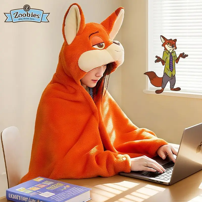 

Kawaii Anime Disney Cartoon Zootopia Judy Nick Blanket Plush Pajamas Stitch Cloak for Adults Winter Ponchos Women Hooded Cape
