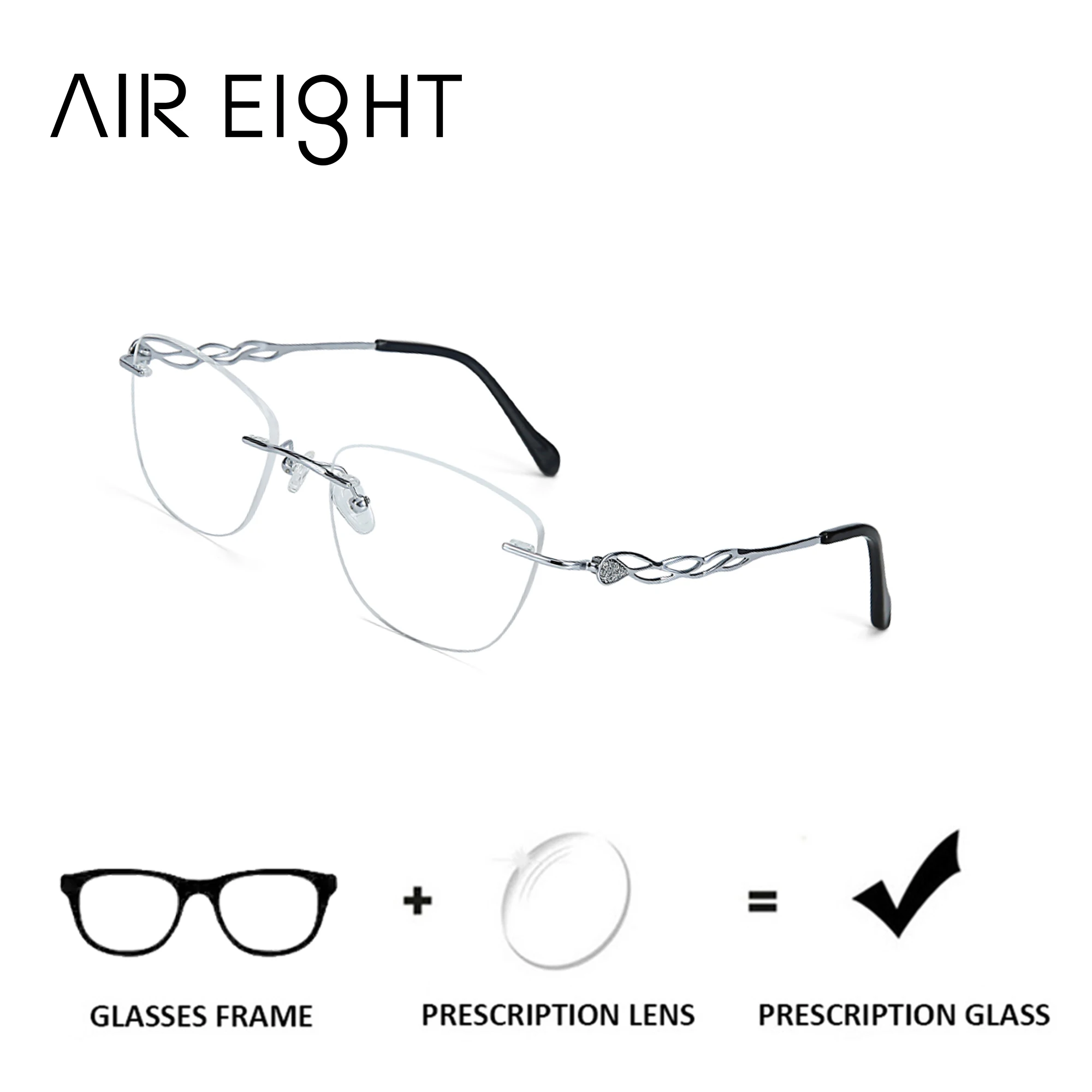 

AIR EIGHT Metal Butterfly Rimless Prescription Glasses For Women Blue Light Photochromic Optical Eyeglasses Myopia Eyewear