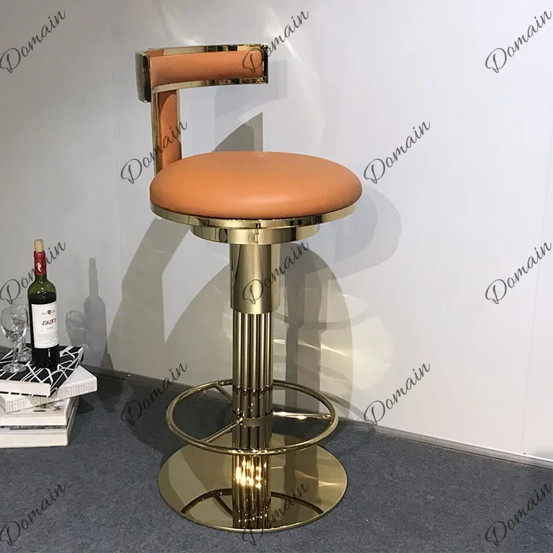 BJ Luxury Stainless Steel Swivel Bar Stool Adjustable Height Modern Home Bar Chair Creative Hotel Front Desk