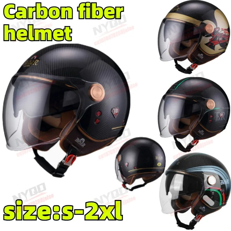 

BEON BR-20 Retro Carbon Fiber 3/4 Half Helmet Dual Lens Safety Protection Exposed Motorcycle Riding Helmet