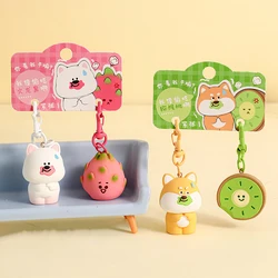Creative Steal to Eat Fruit Dog Shiba Inu Eat Kiwi Doll Key Chain Cute Brown Bear Eat Mango White Bear Eat Dragon Fruit Keychain
