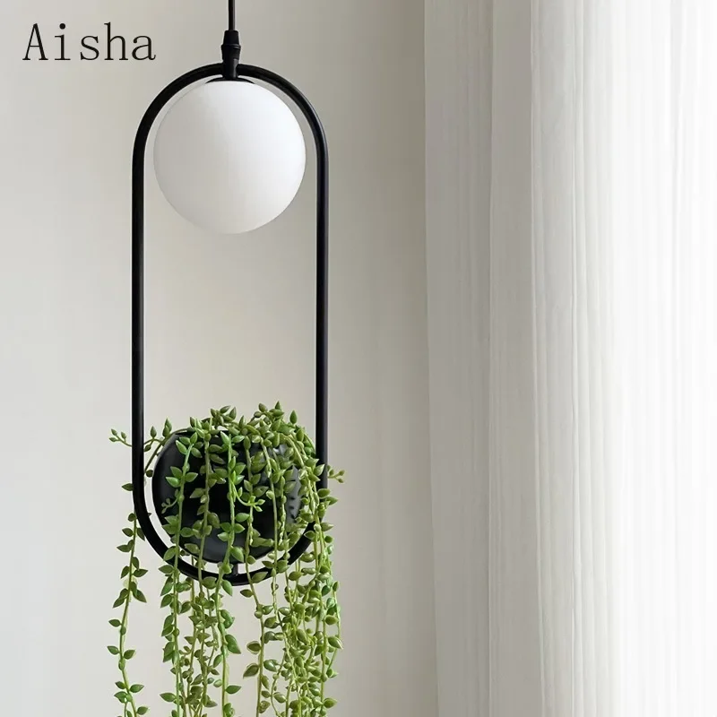 Simple Plant Pendant Light LED Bedroom Bedside Living Room Home Decoration Hanging Lamp  Aisle Courtyard Chandelier