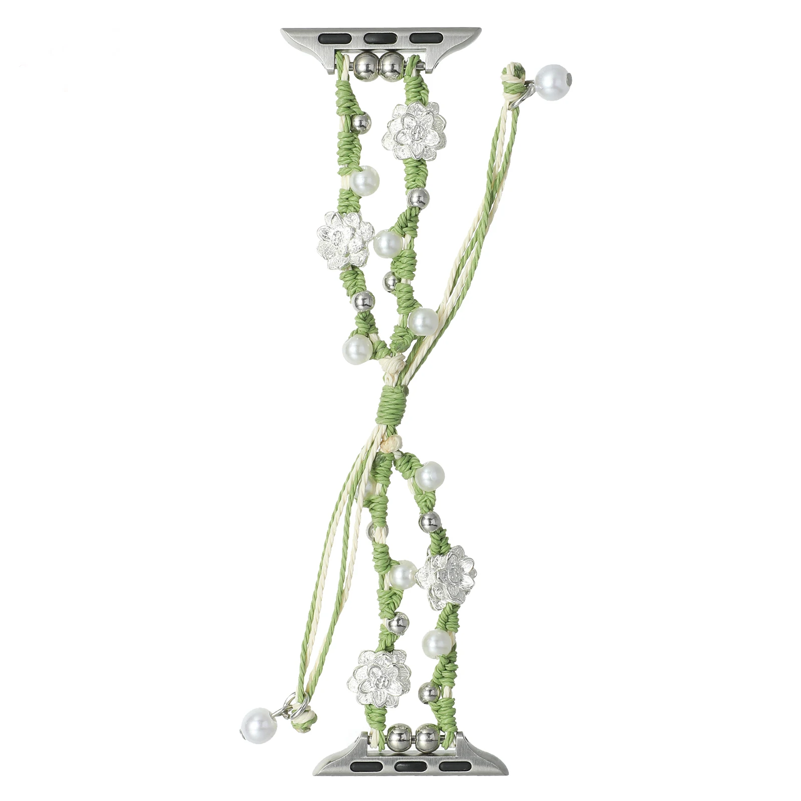 Креативный тканый ремешок на шнурке с ремешком для Apple Watch, металлические аксессуары в виде лотоса, браслет для Iwatch 40, 44, 45 мм, запястье с сладким жемчугом