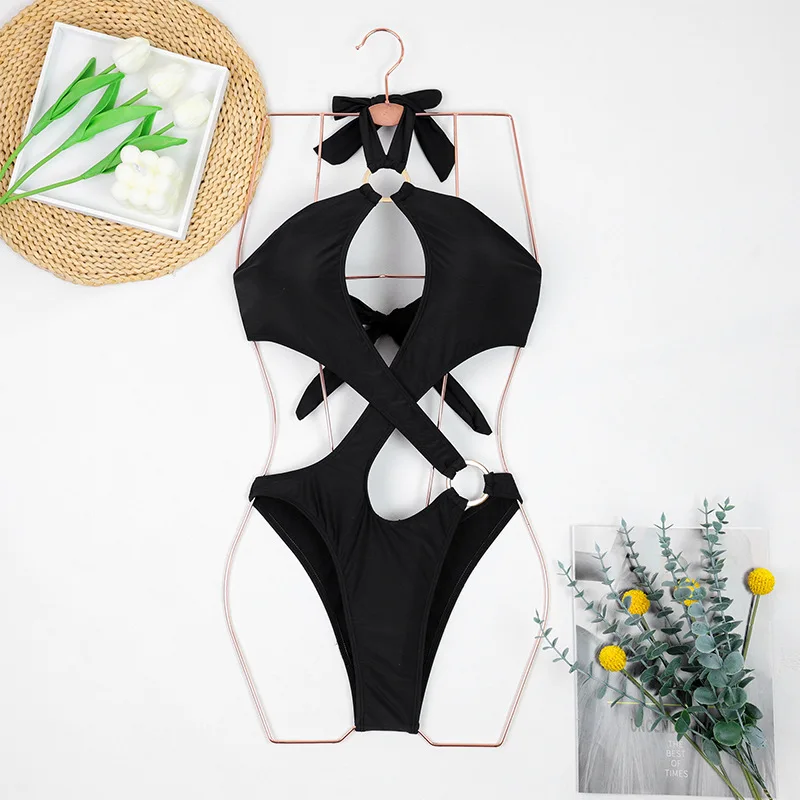 2025 New Black White One Piece Swimsuit Sexy Solid Swimwear Women Bathing Suit Beach Backless Monokini Swimsuit Female Bikini