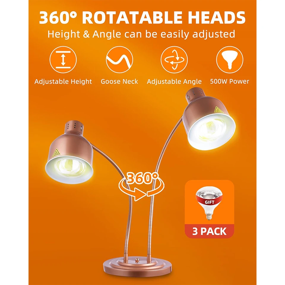 DW2C Commercial Food Heat Lamp with Rapid-Heating Bulbs: Steady Heating for Catering & Buffet Parties Electric Warmer