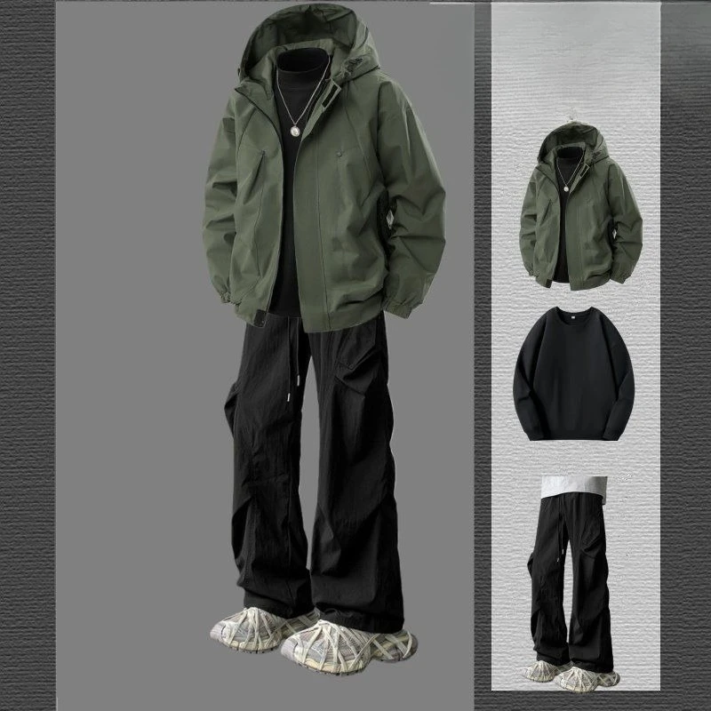 Immagine 6: Set Giacca Invernale da Uomo in Cotone Foderato in Pile, Caldo e Spesso, Outfit Casual Trendy a 3 Pezzi