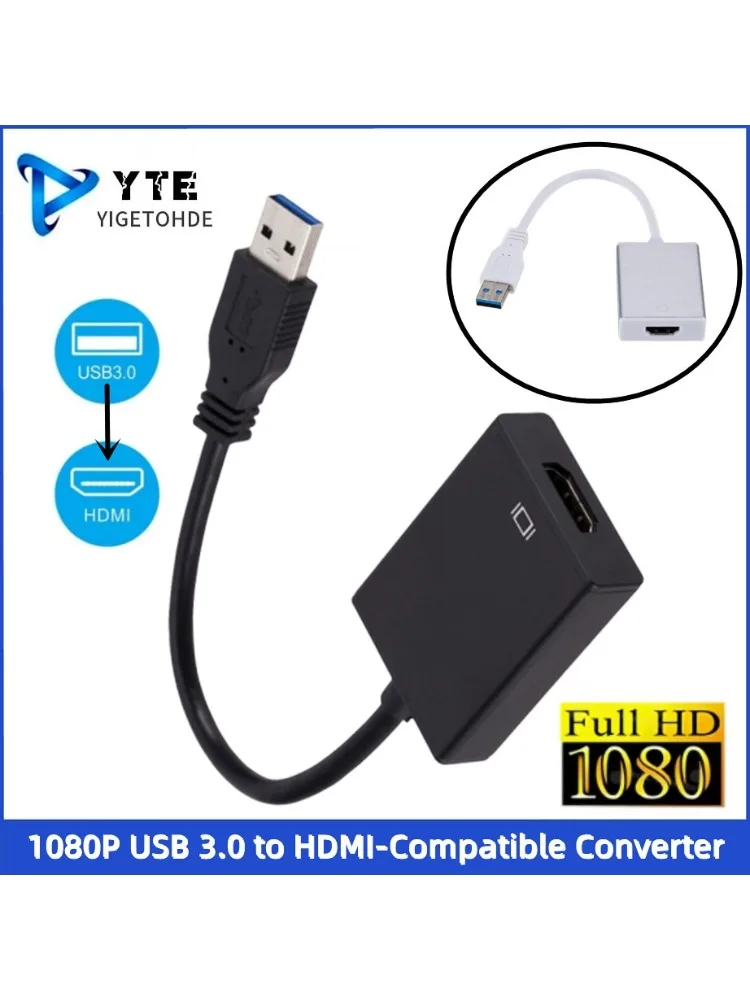 Adaptateur USB 3.0 vers HDMI HD 1080P, câble convertisseur Audio-vidéo pour ordinateur de bureau, ordinateur portable, HDTV, câble adaptateur USB vers HDMI