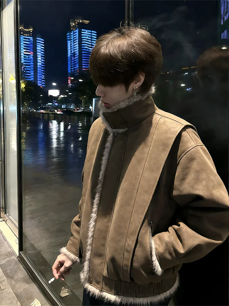 

American Sle Men's PU Leather Jaet Thiened Winter Coat Motorcycle Sle Cotton Jaet Stand Collar Embroidery Design