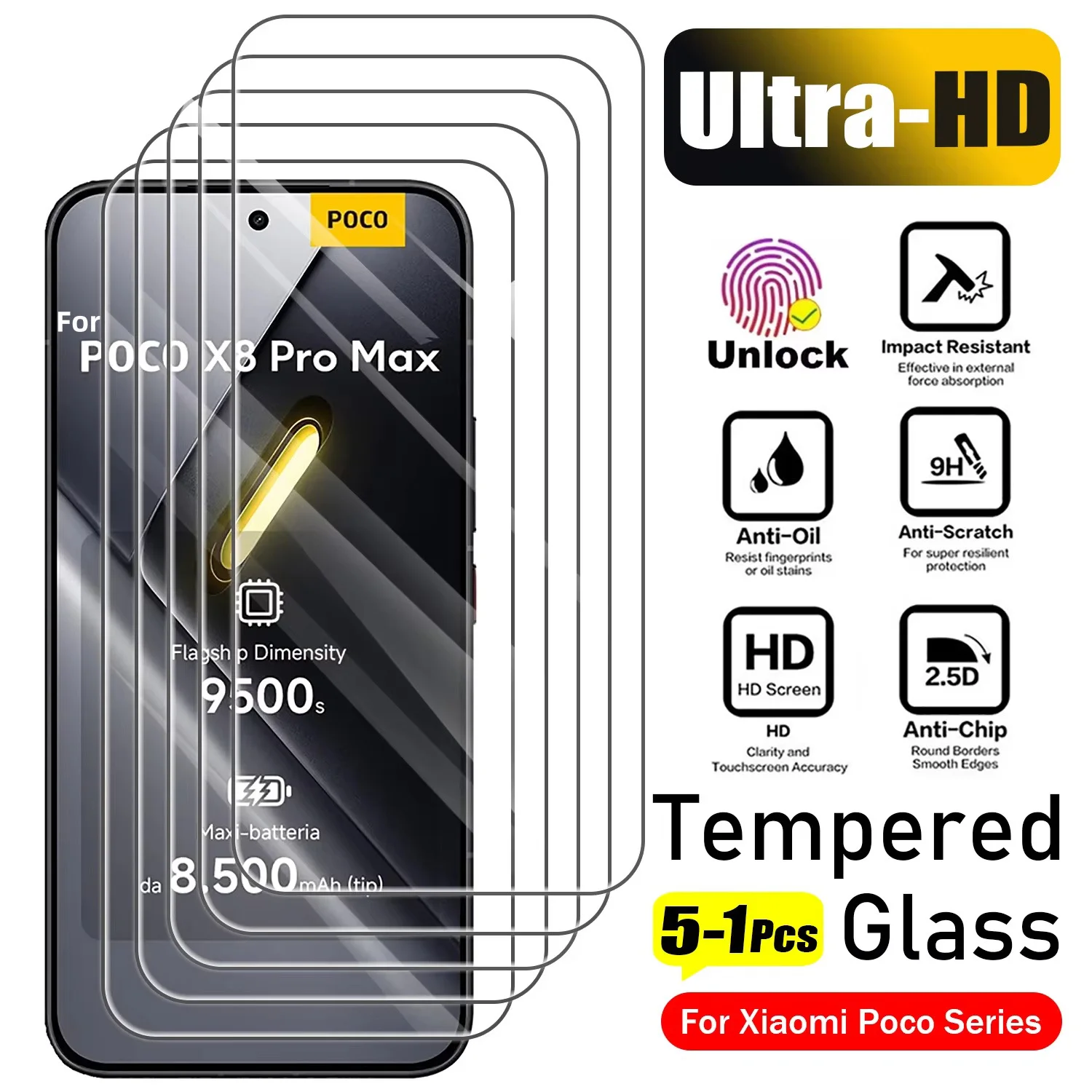 

Unlock Full Cover Tempered Glass For Xiaomi Poco X8 Pro Max X8 Pro F8 Ultra F8 Pro HD Glass Protective Film Poco X8 Pro X8promax
