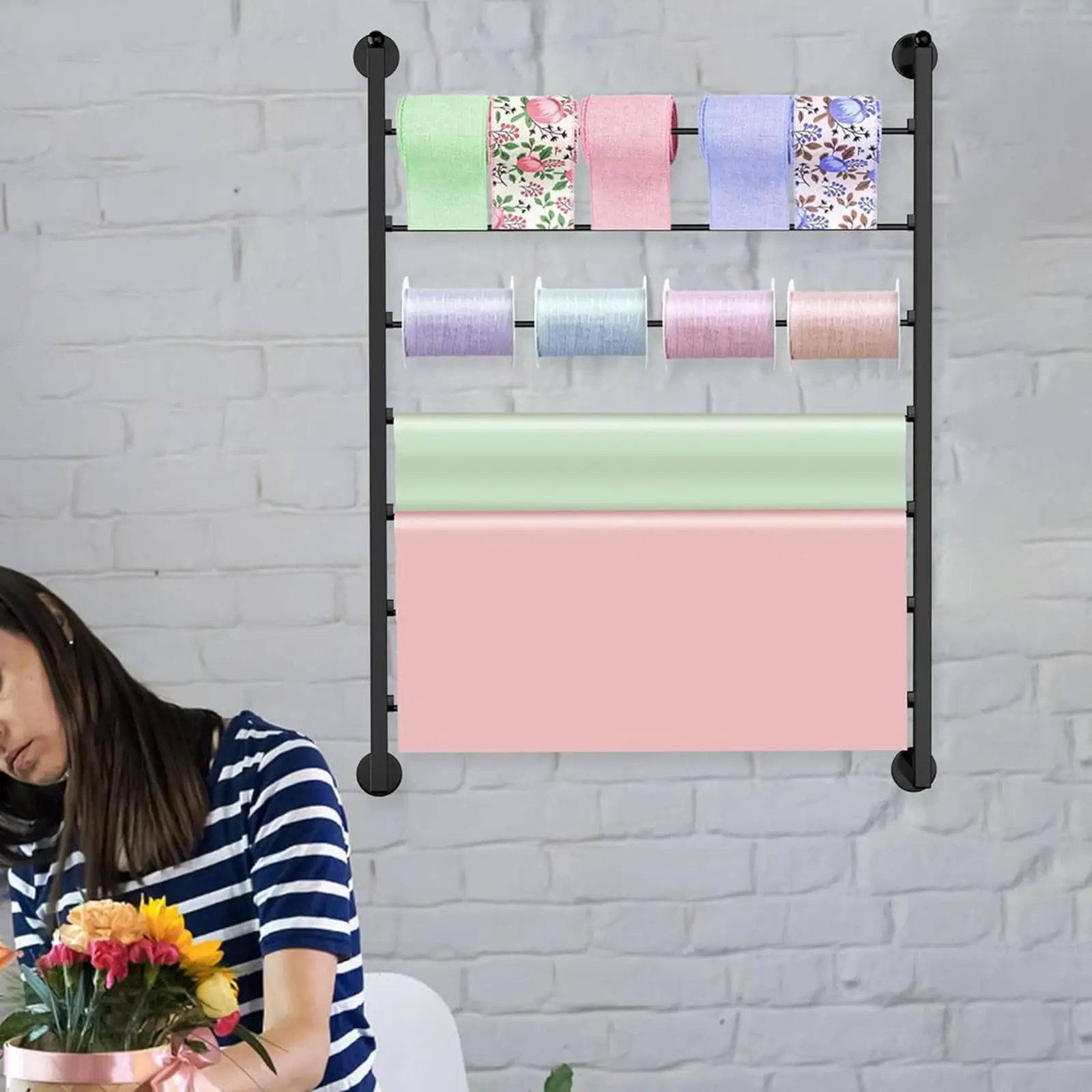 Wall Mounted Ribbon Organizer Storage Rack Space Saving 7 Tier Scarf Towels Rack Ribbon Roll Display Shelf for Cake Shop