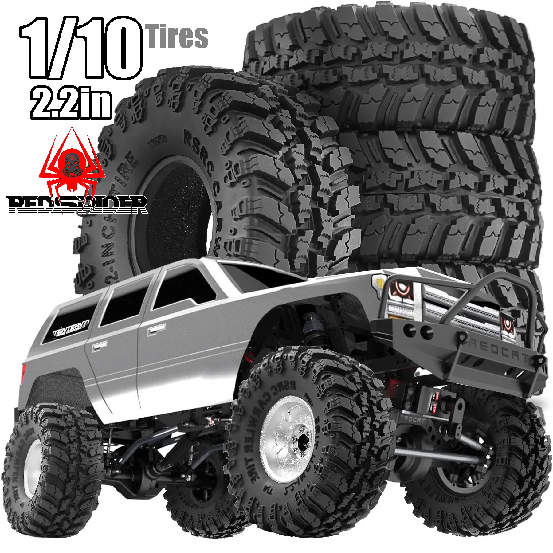 RED SPIDER 4Pcs136MM 2.2 Rubber Big Tires Wheel Tyres for 1/10 AXIAL Wraith TRX4 TRX6 D90 SCX10 RC Rock Crawler Car Wheels Parts